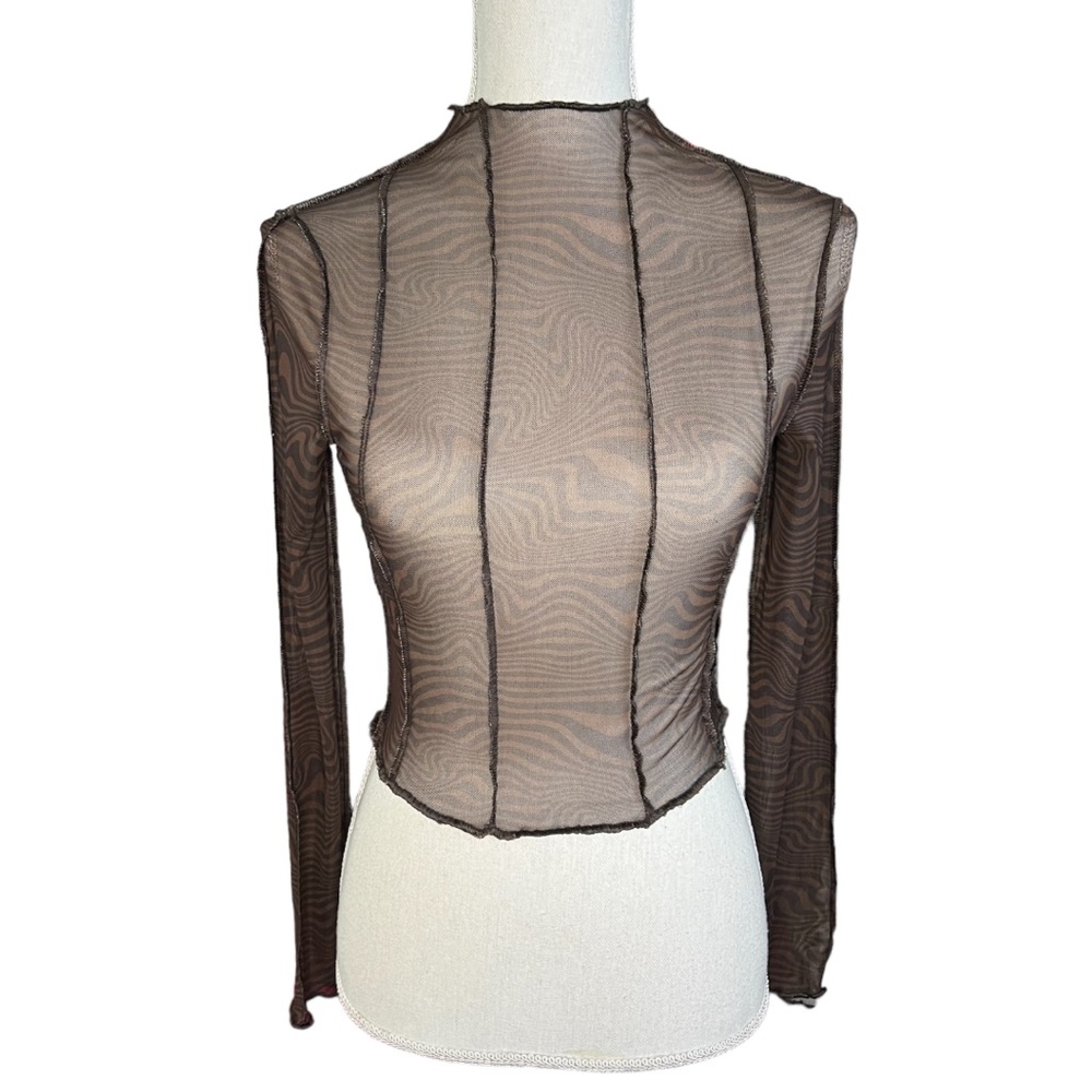 NWT H&M Brown Mesh Swirl Long Sleeve Top